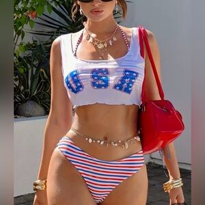 3pc Stars Stripes USA Halter Bikini Set